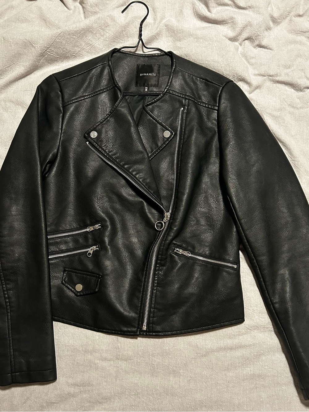 Dynamite Black Faux Leather Moto Jacket | Size Small | Cropped Biker Jacket